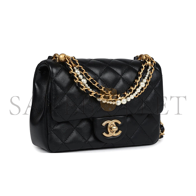 CHANEL MASTER 24P MINI FLAP BAG WITH PEARLS AS4385 (17*12.5*5cm)